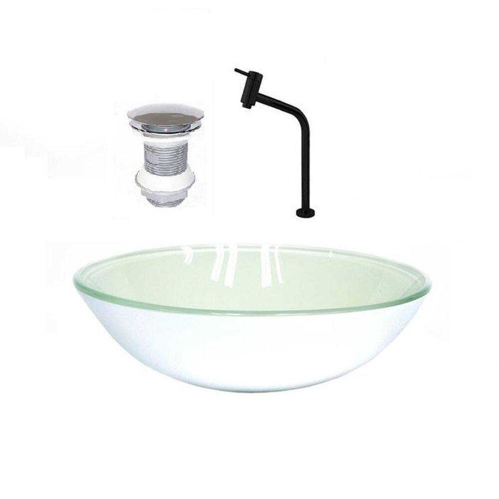 Cuba de Vidro Redonda 31cm + Valvula + Torneira Branco