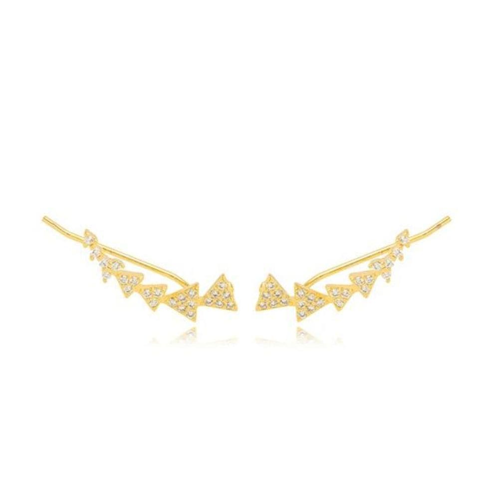 Brinco Ear Cuff Cravejado A Ouro 18K