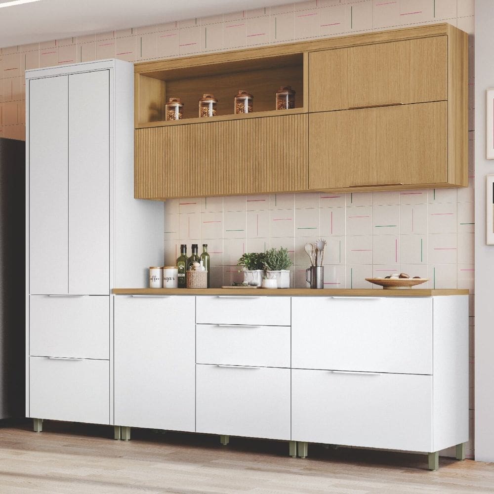 Cozinha 5 Peças 7 Portas 6 Gavetas Marquesa 100% Mdf Branco/Marrom
