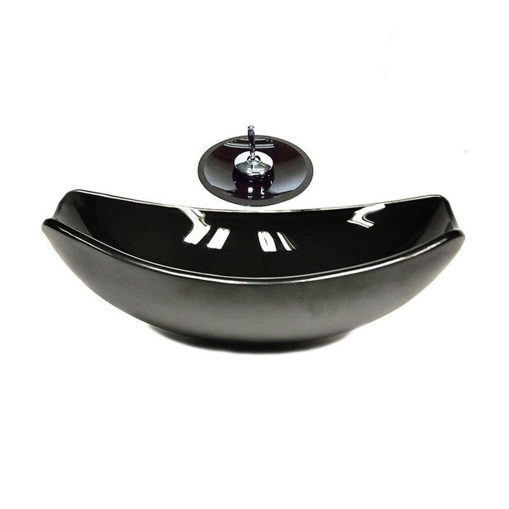 Cuba de Vidro Oval Chanfrada 51cm + Valvula + Torneira Cascata Grafite