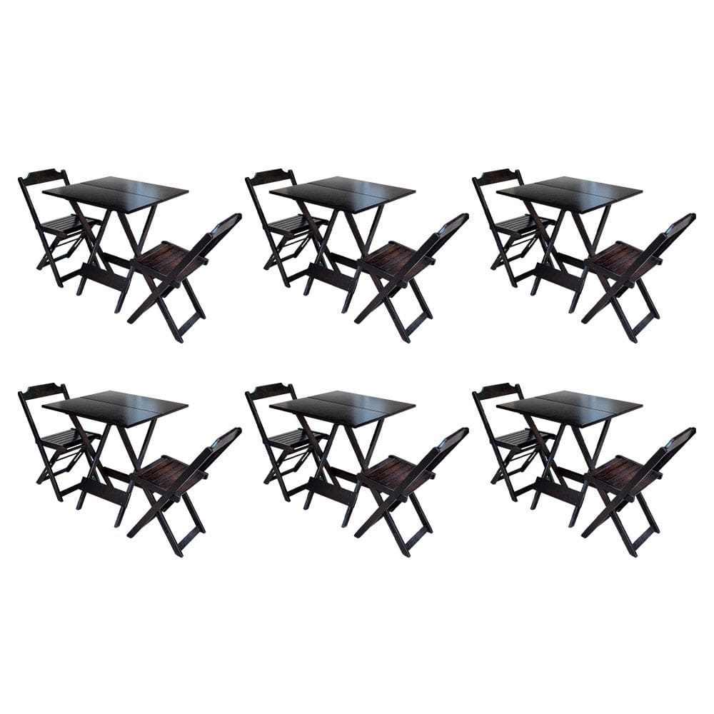 Kit 6 Jogos de Mesa Dobravel com 2 Cadeiras de Madeira 70x70 Ideal para Bar e Restaurante - Tabaco