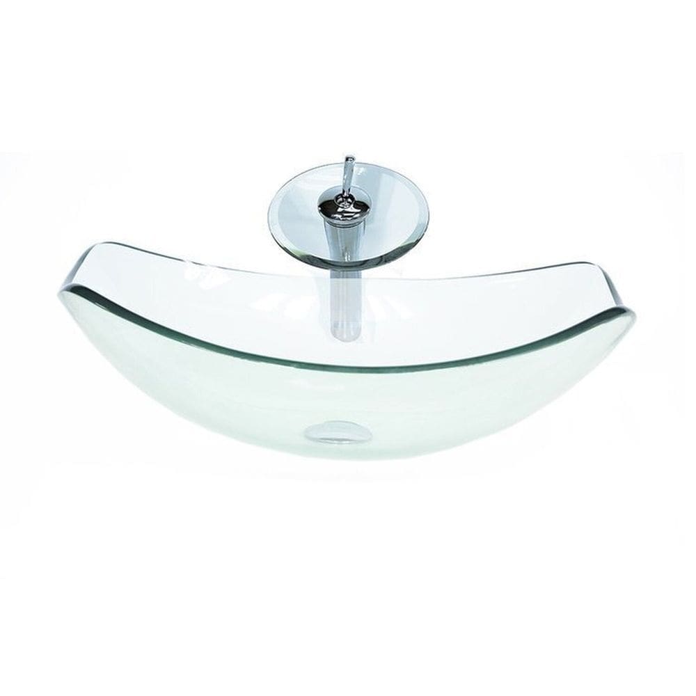 Cuba de Vidro Oval Chanfrada 51cm Jateado + Valvula + Torneira Cascata Jateada