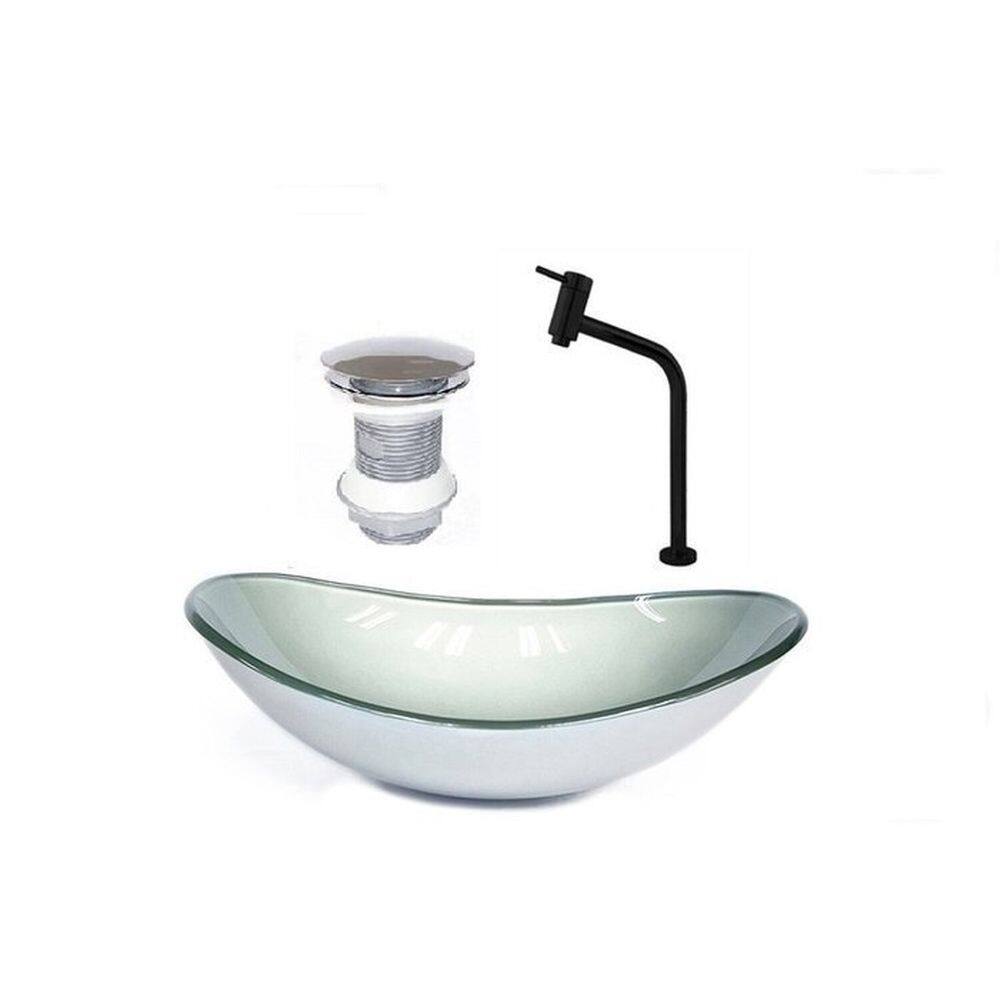 Cuba de Vidro Oval 55cm + Valvula + Torneira Prata