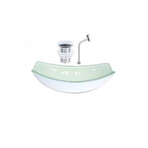 Cuba de Vidro Oval Chanfrada 46cm + Valvula Click + Torneira Metal Branco
