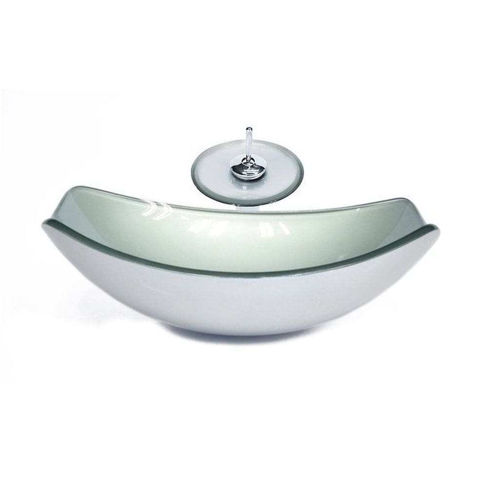 Cuba de Vidro Oval Chanfrada 51cm + Valvula + Torneira Cascata Prata