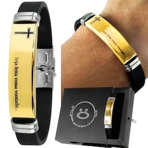 Pulseira Masculina Dourada Placa Pai Nosso Banhada Ouro +