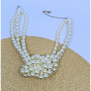Colar Feminino Mix Pérolas com Nó Gargantilha triplo Maxi pérola branco Luxo Elegante blogueira Tendência Moda 2024