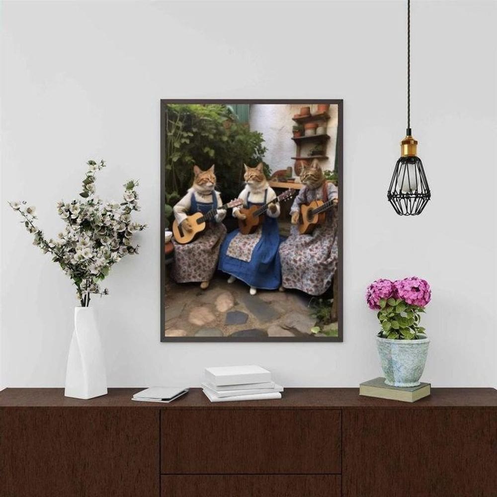 Quadro Gatinhas Tocando Violão 33X24Cm