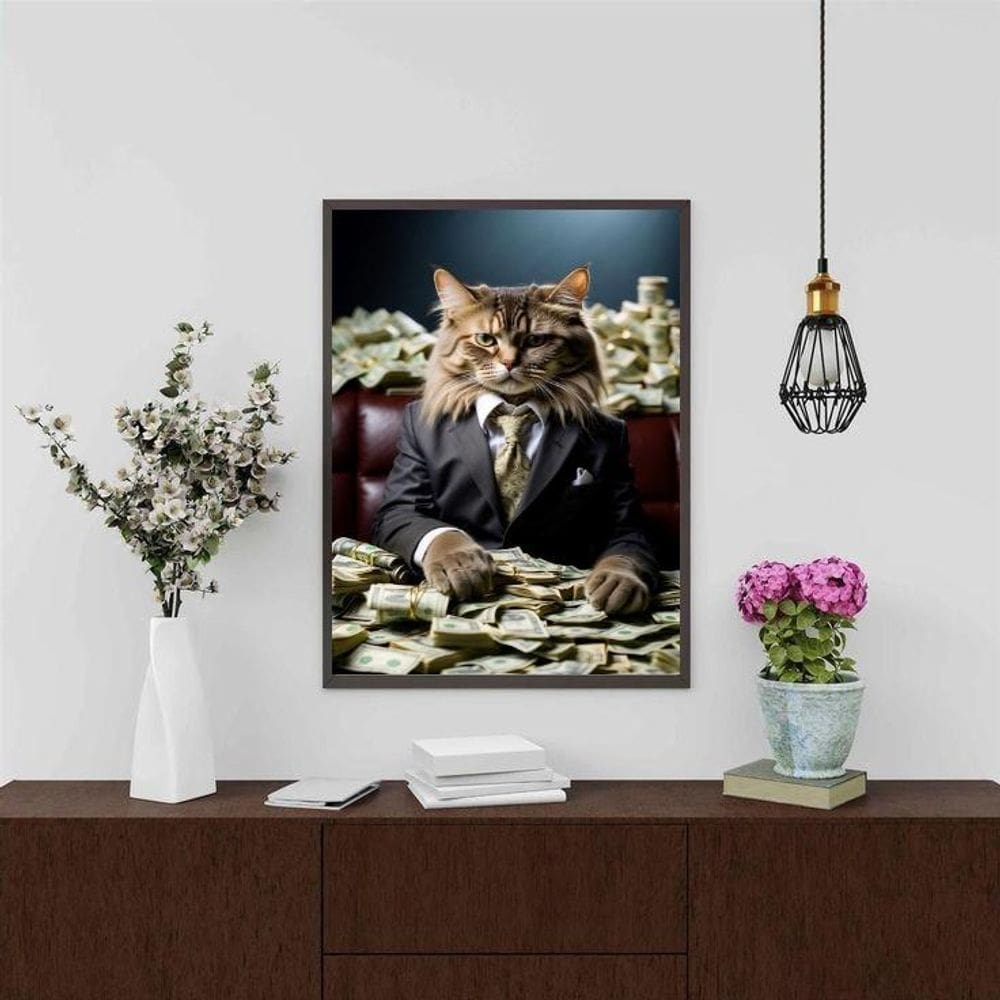 Quadro Decorativo Gato Rico 45X34Cm