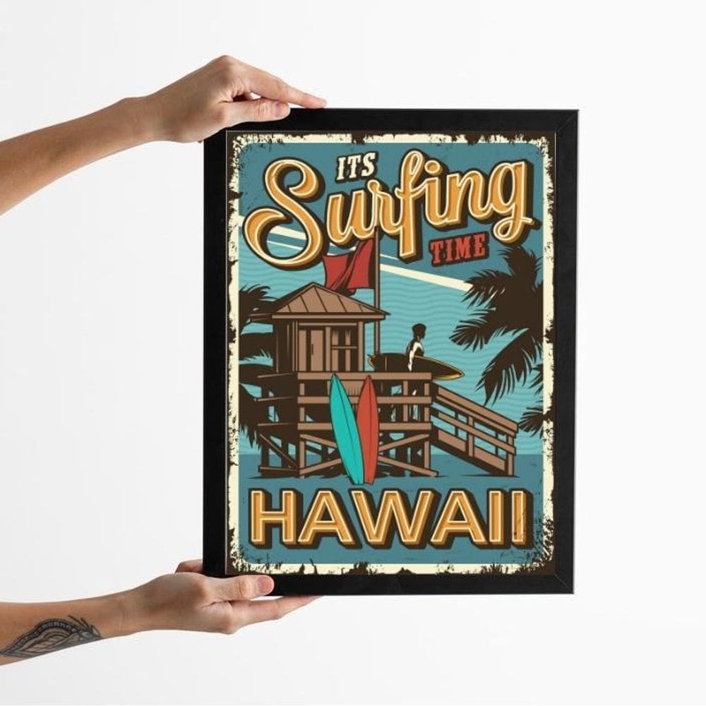 Quadro Decorativo Vintage Surf Hawaii 45X34Cm