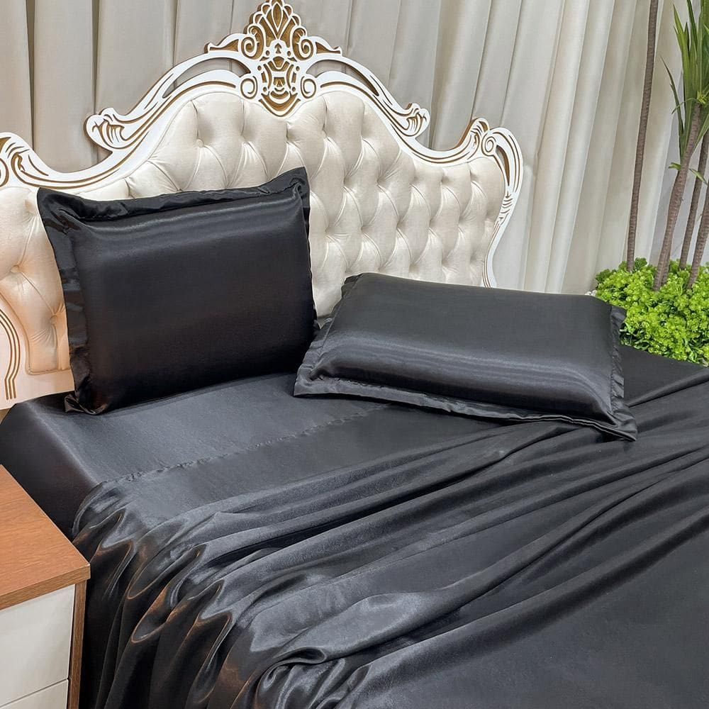 Jogo De Cama Lençol Queen Luxo Charmousse 4 Peças - Preto