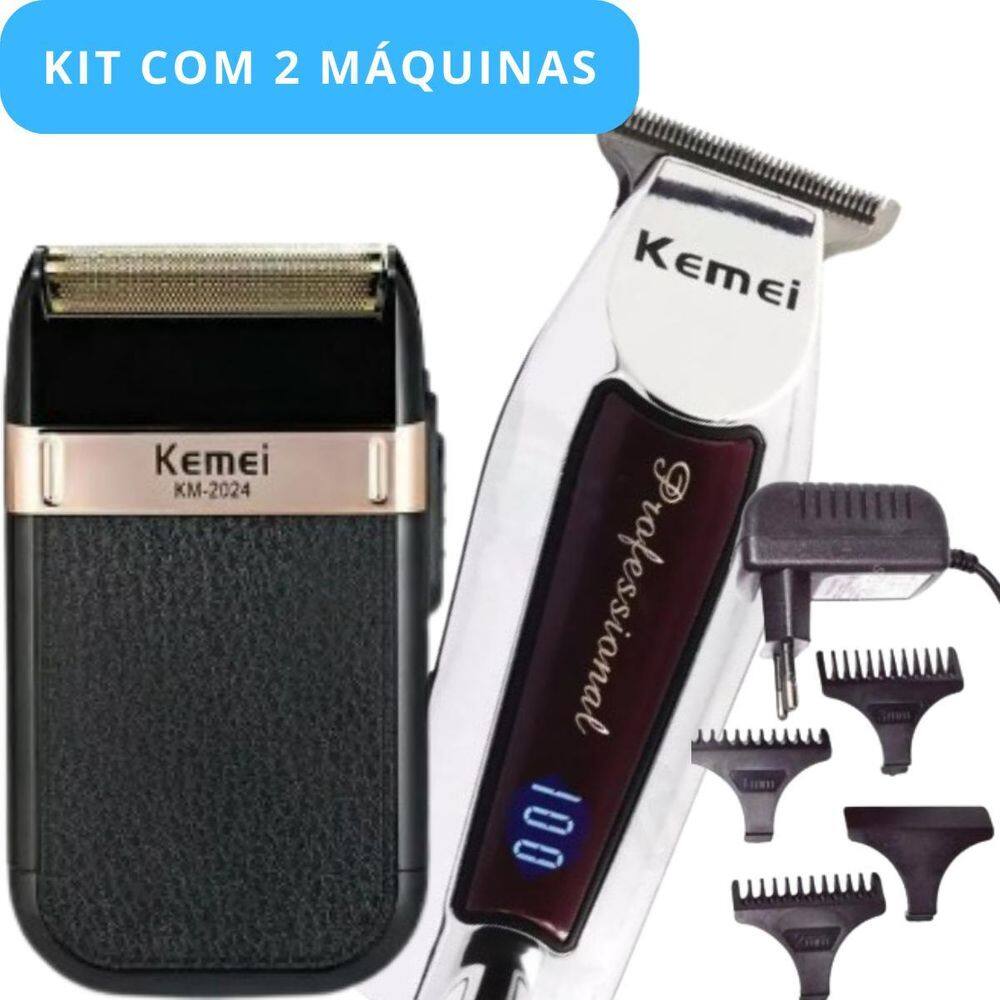 Kit Premium Masculino Kemei: Barbeador 2024 + Máquina 9164