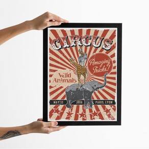 Quadro Vintage Cartaz De Circo 24X18Cm - Com Vidro