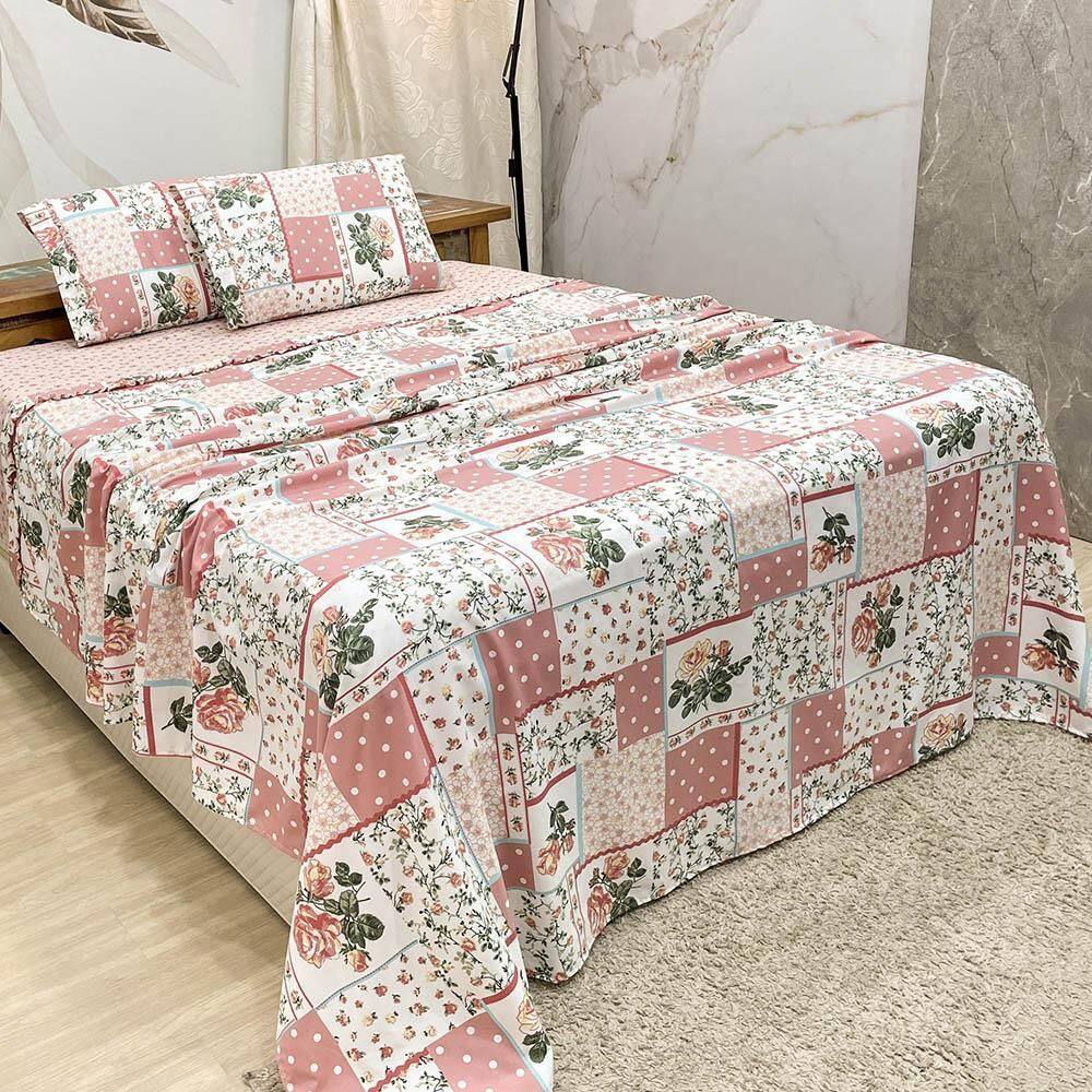 Jogo Cama Lençol Queen Colonial Percal 300 Fios 4 Peças Rosa