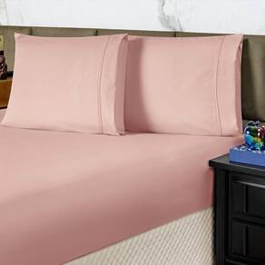 Jogo Cama Lençol Casal Conforto Percal 300 Fios 3 Peças Rosê