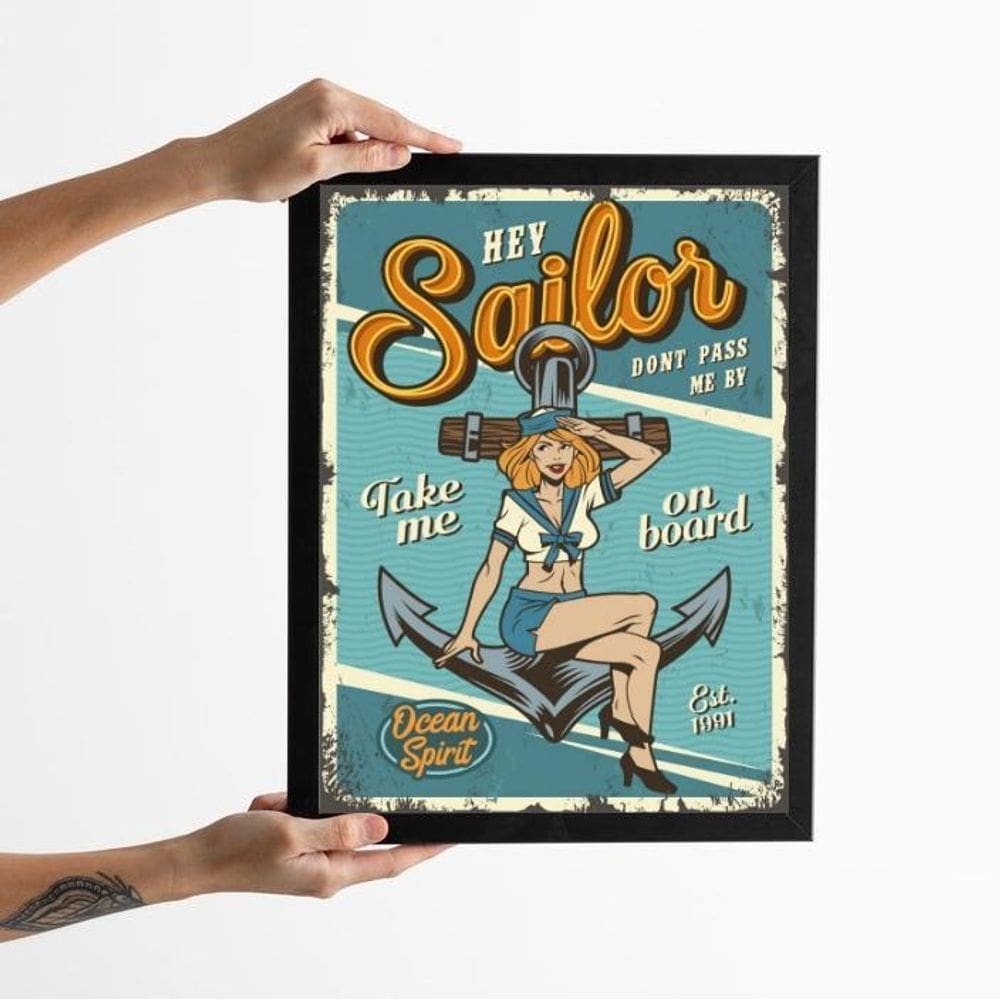 Quadro Decorativo Marinheira Vintage 45X34Cm - Com Vidro