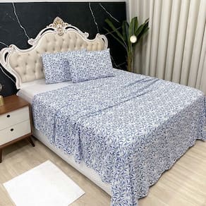 Jogo Cama Lençol Casal Colonial Percal 300 Fios 4 Peças Azul