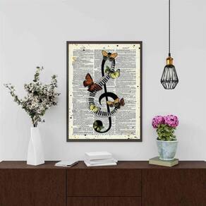 Quadro Decorativo Nota Musical - Borboletas 45X34Cm - Vidro