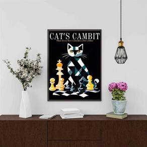 Quadro Decorativo Gato - Jogo Xadrez 45X34Cm - Com Vidro