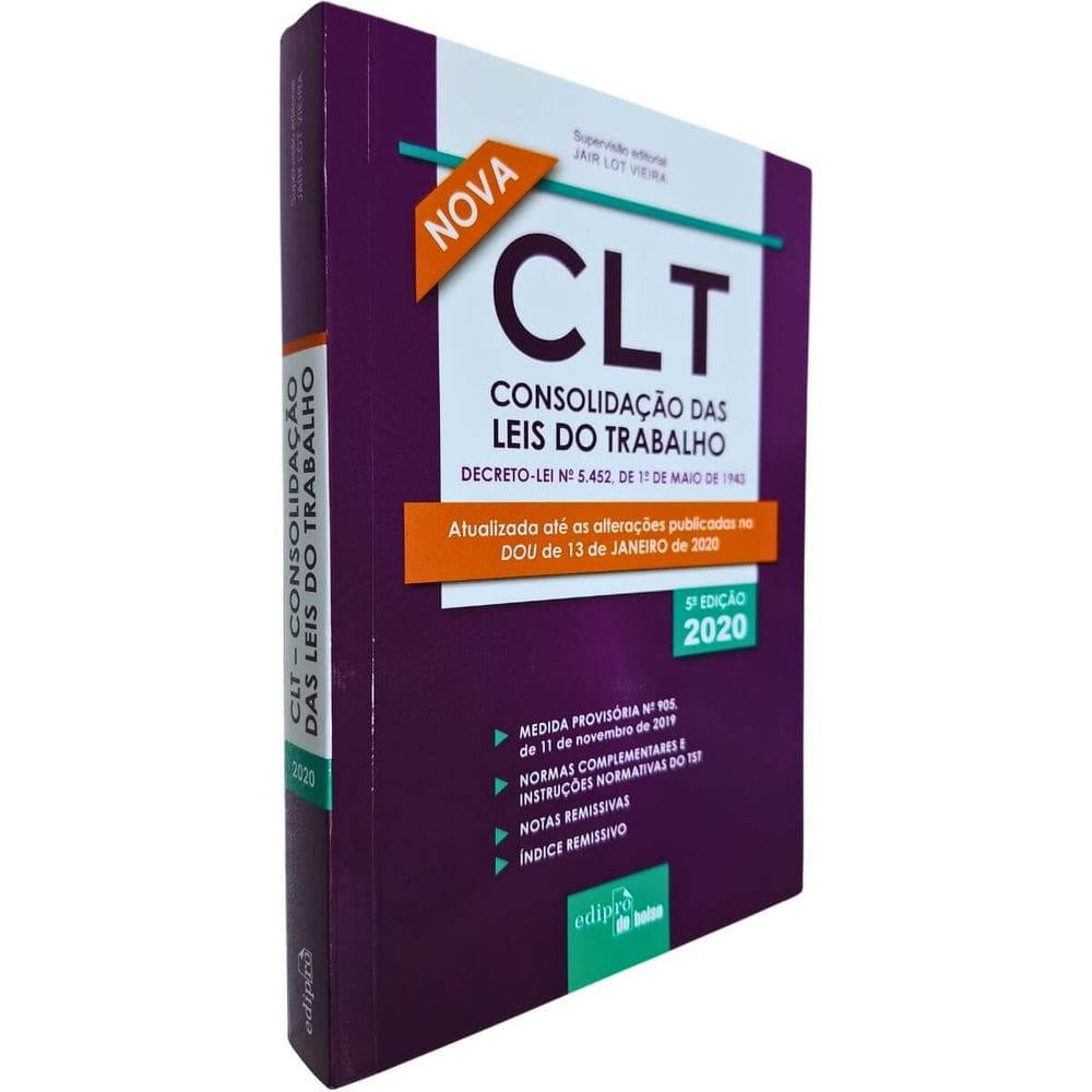 Livro Físico Mini Nova CLT Consolidação das Leis do Trabalho 5ª Edição Supervisão Editorial Jair Lot Vieira