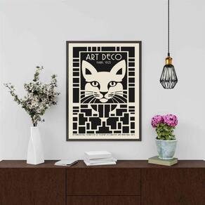 Quadro Decorativo Gato - Art Deco 24X18Cm - Com Vidro