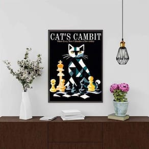 Quadro Decorativo Gato - Jogo Xadrez 45X34Cm - Com Vidro