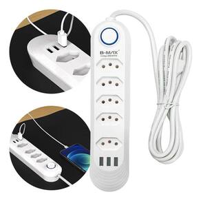 Extensão Elétrica 5 Tomadas E 3 Usb Filtro De Linha Régua 2m