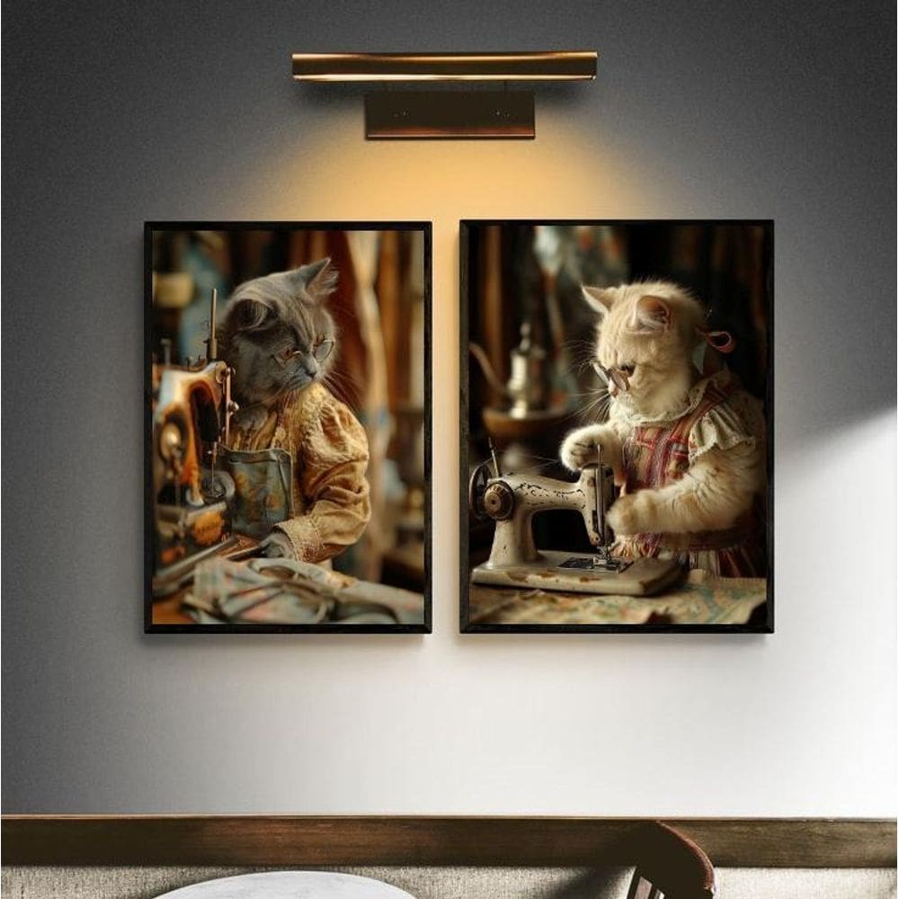 Kit 2 Quadros Atelier De Costura - Gatinhas 33X24Cm