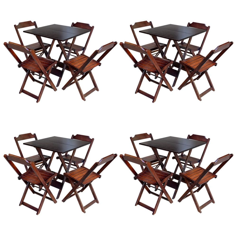 Kit 4 Conjuntos de Mesa com 4 Cadeiras de Madeira Dobravel 70x70 Qualidade Móveis Guara - Imbuia