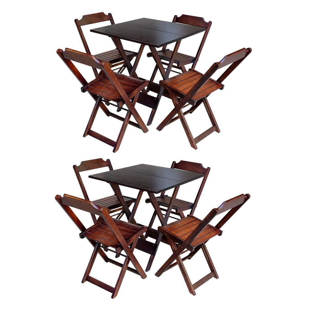 Kit 2 Conjuntos de Mesa com 4 Cadeiras de Madeira Dobravel 70x70 Qualidade Móveis Guara - Imbuia