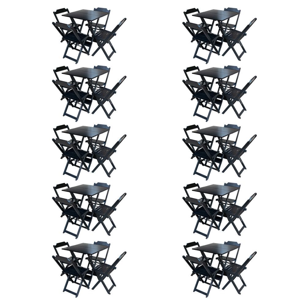 Kit 10 Jogos de Mesa com 4 Cadeiras de Madeira Dobravel 70x70 Móveis Guara - Preto