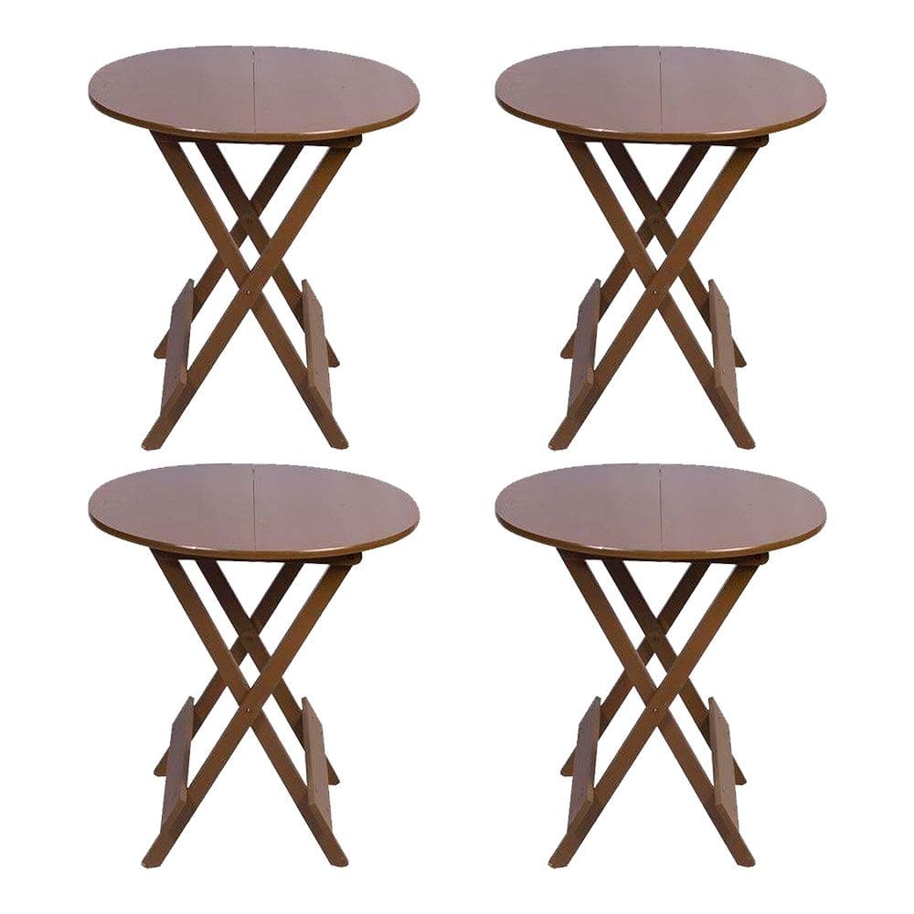 Kit 4 Mesas Redondas Dobráveis em Madeira Maciça 70x70 Imbuia Ideal para Bares e Restaurantes