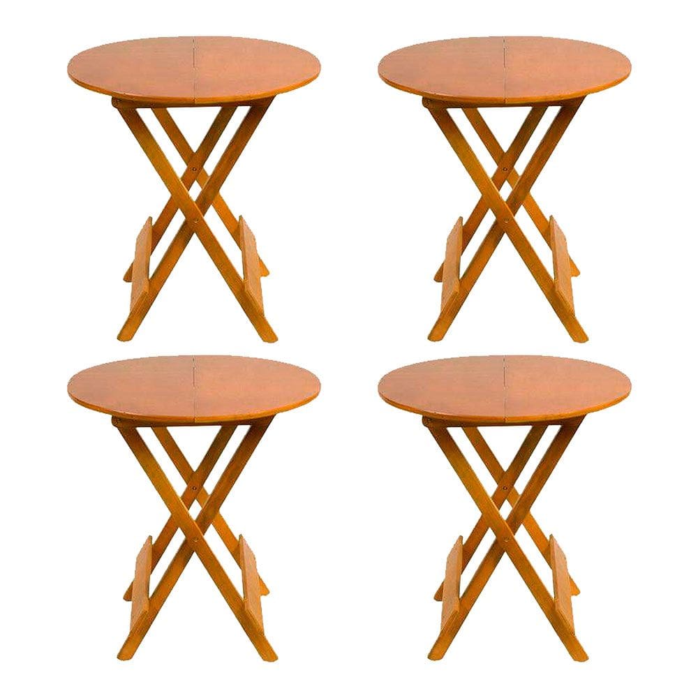 Kit 4 Mesas Redondas Dobráveis em Madeira Maciça 70x70 Caramelo Ideal para Bares e Restaurantes