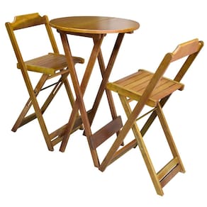 Jogo de Mesa Bistrô Dobrável em Madeira Padrão com 2 Banquetas Altas - Caramelo