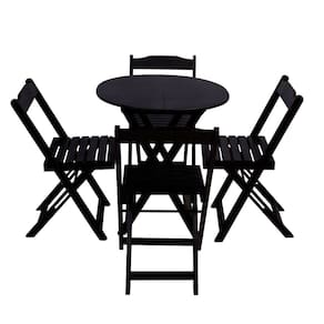 Conjunto de Mesa Dobravel em Madeira Maciça com 4 Cadeiras Tampo Redondo 70x70 - Preto