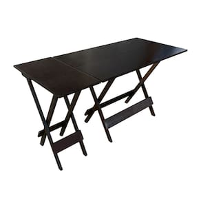 Conjunto de Mesa Dobrável 120x70 em Madeira Maciça com Mesa Aparador - Tabaco