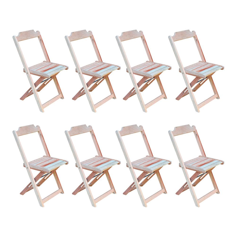 Conjunto com 8 Cadeiras Dobráveis em Madeira Padrão - sem Pintura/crua