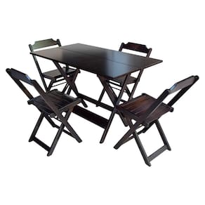 Jogo de Mesa Dobrável 120x70 em Madeira Padrão com 4 Cadeiras - Tabaco