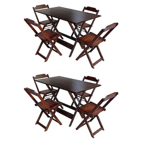 Kit 2 Jogos de Mesa Retangular Dobrável 120x70 em Madeira Maciça com 4 Cadeiras - Imbuia