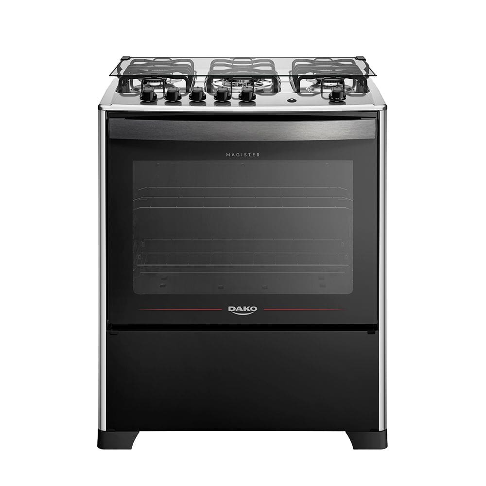 Fogão 5 Bocas a Gás Dako Magister com Acendimento Automático Tripla Chama Mesa de Inox Preto Bivolt
