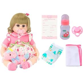 Boneca Bebê Reborn Loira com Vestido de Bolinhas e Acessórios Baby Star
