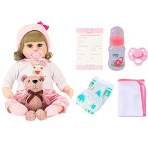 Boneca Bebê Reborn Loira Coração e Acessórios Baby Star