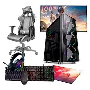 PC GAMER COMPLETO RYZEN 5 5600GT, 16GB 3200MHZ (RADEON VEGA 7), SSD 480GB, 500W 80 PLUS, MONITOR 24" 100HZ, GABINETE COM 3 FANS, CADEIRA - NLI875