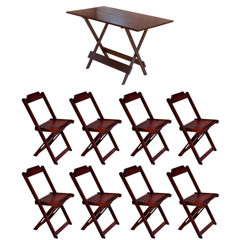 Conjunto Mesa De Madeira Dobravel 120x70 Imbuia 8 Cadeiras
