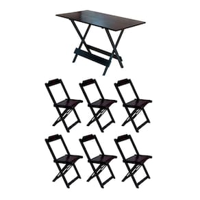 Conjunto Mesa de Madeira Dobravel 1,20x70 Tabaco 6 Cadeiras