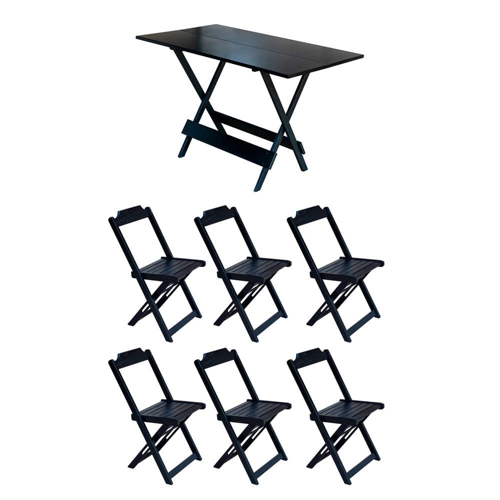 Conjunto Mesa De Madeira Dobravel 120x70 Preto 6 Cadeiras