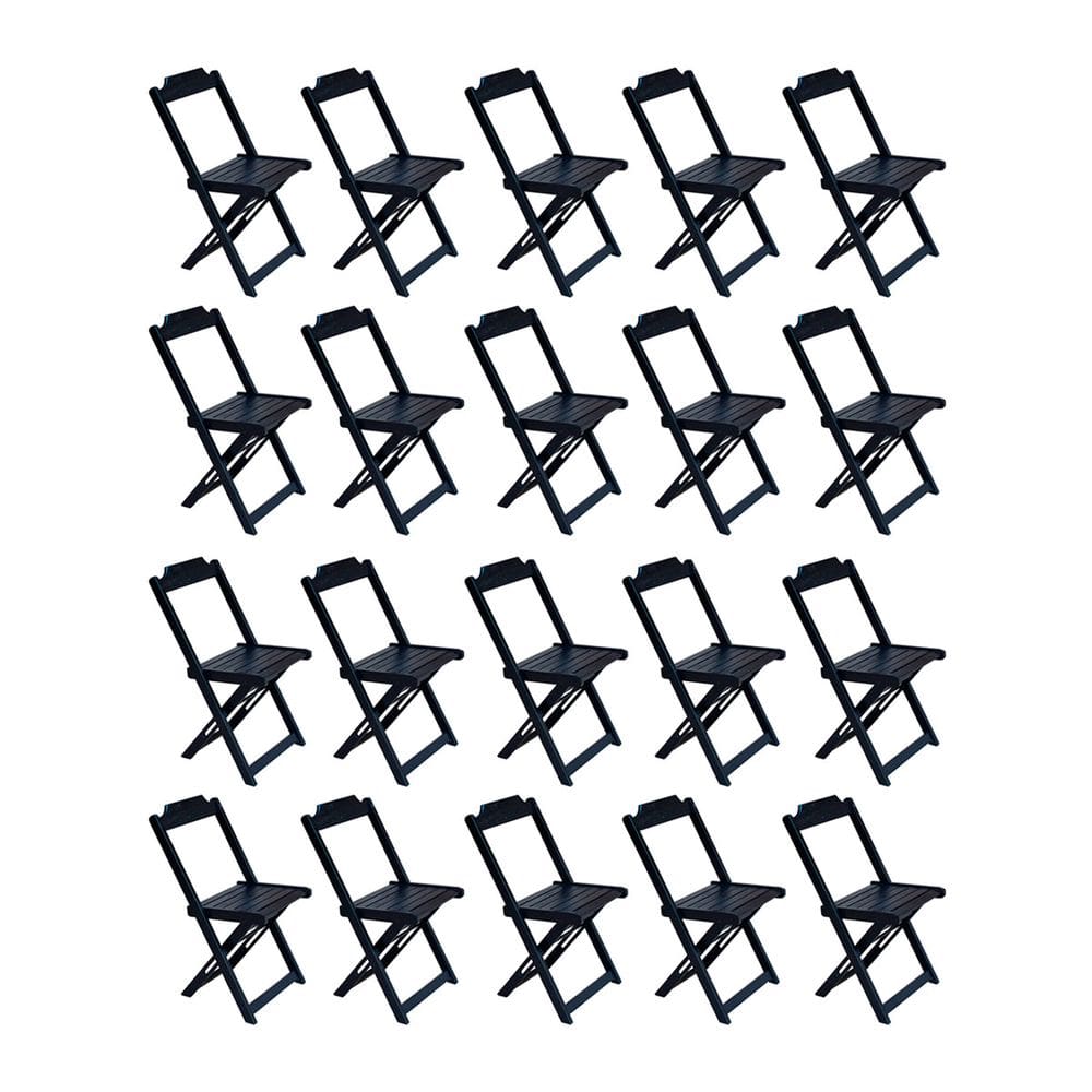 Kit 20 Cadeiras De Madeira Dobravel  Preto