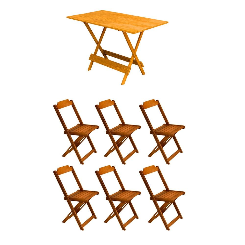 Conjunto Mesa De Madeira Dobravel 120x70 Caramelo 6 Cadeiras