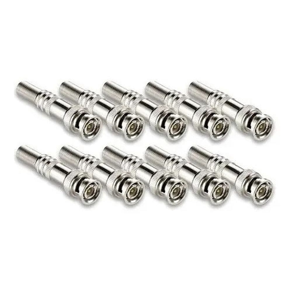 Kit 10 Conector BNC Macho c/ Mola E Parafuso P/ CFTV Camera de Segurança