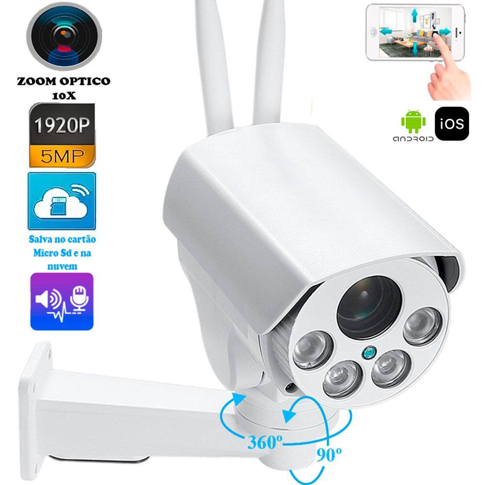 Câmera de Segurança IP Wifi Externa 5MP Zoom Optico 10x e PTZ Detecção de Movimento Inteligente Audio Bidirecional IP66